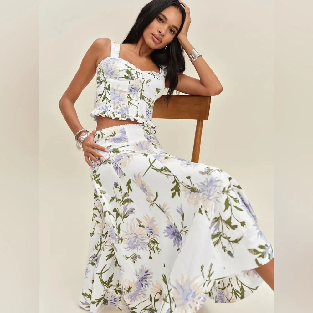 Reformation Anatolia Linen Two Piece In Serenity, brand new, never worn,no flaws - Picture 2 of 16